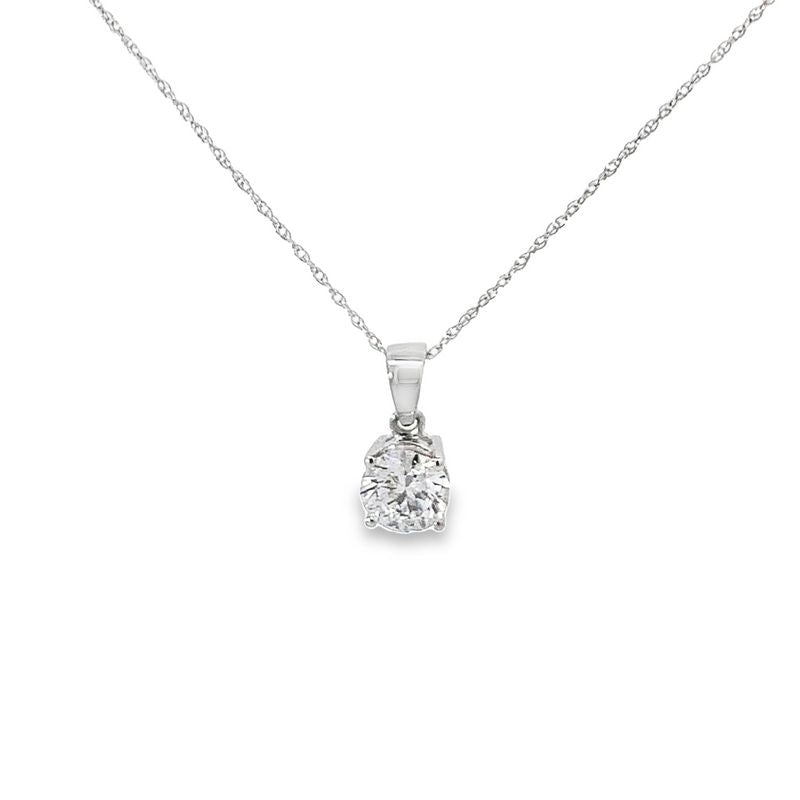 14K White Gold 1.0CT Lab Grown Diamond Solitaire Pendant w/Chain