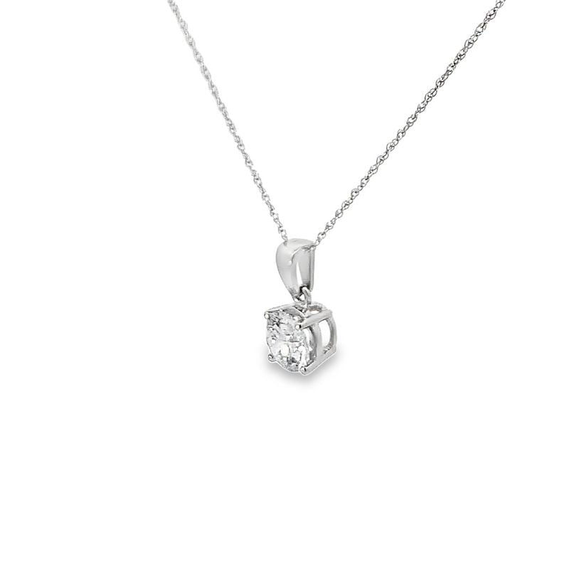 14K White Gold 1.0CT Lab Grown Diamond Solitaire Pendant w/Chain