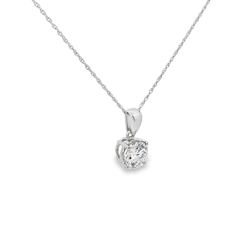 14K White Gold 1.0CT Lab Grown Diamond Solitaire Pendant w/Chain