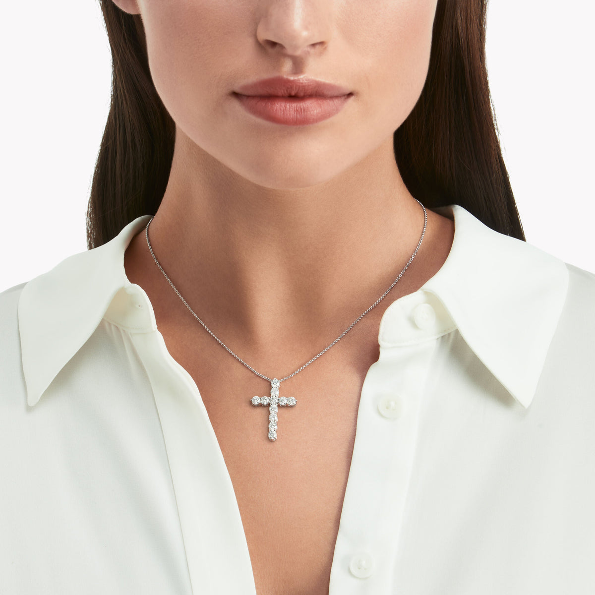 14K White Gold 1.0TDW Lab Grown Diamond Cross Pendant