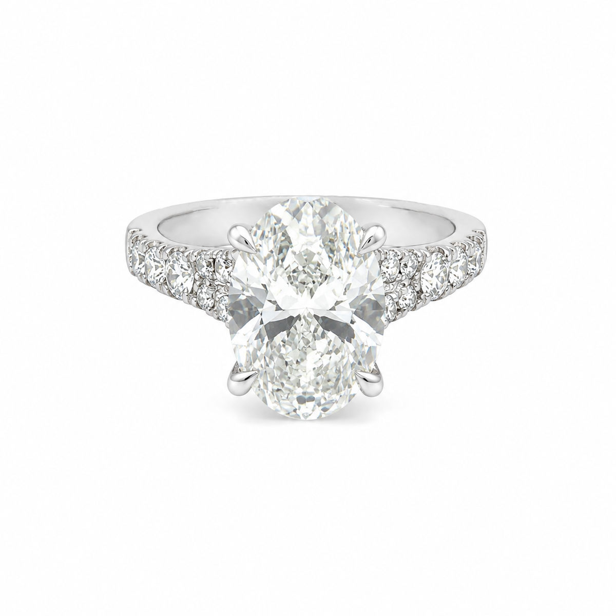 3.60TDW Lab Diamond Oval Engagement Ring in 14K White Gold