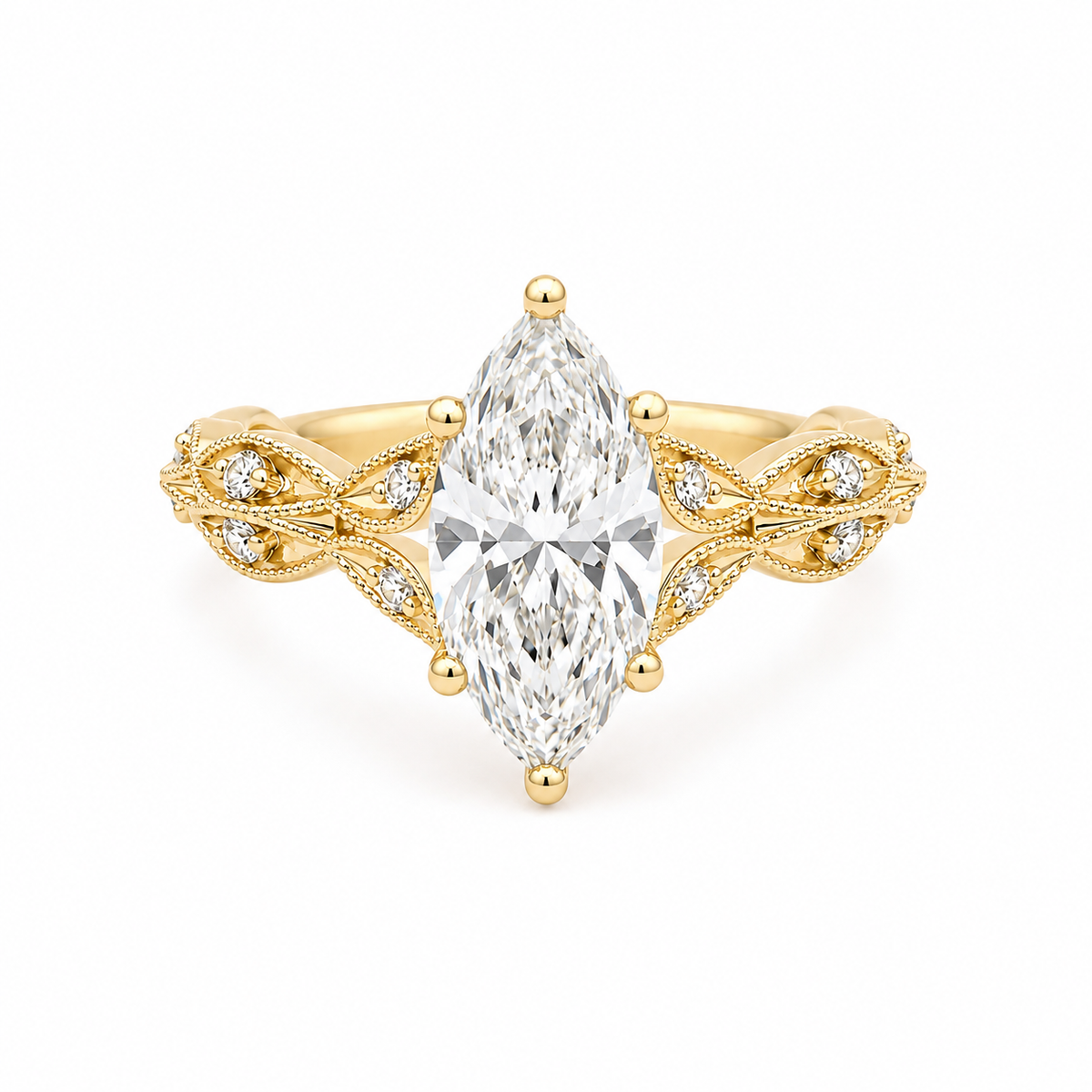 2.25TDW Lab Diamond Marquise 14K Yellow Gold Engagement Ring