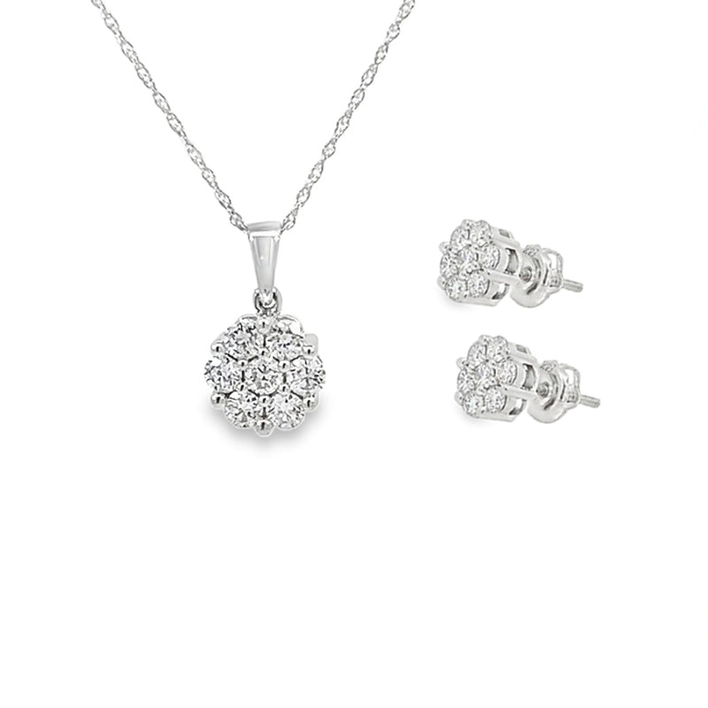 1.00TDW Lab Grown Diamond 14K White Gold Earring &amp; Pendant Set