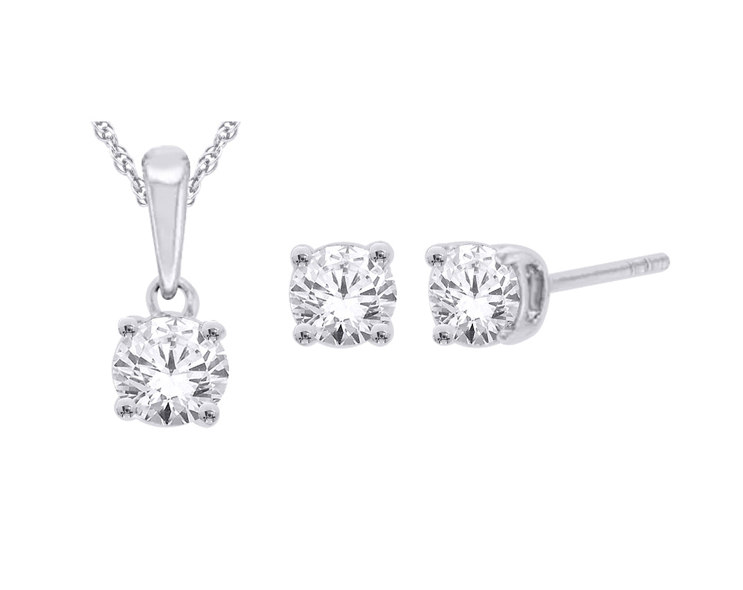 1.00TDW Lab Grown Diamond Stud Earring &amp; Pendant Set in 14K White Gold
