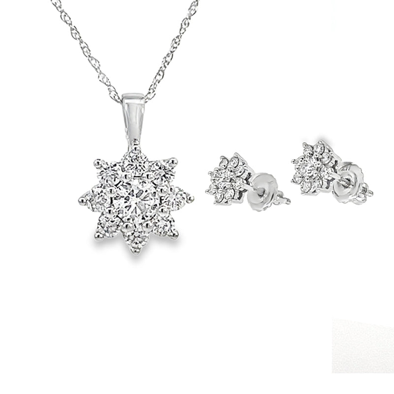 1.00TDW Lab Grown Diamond Earring &amp; Pendant Set in 14K White Gold