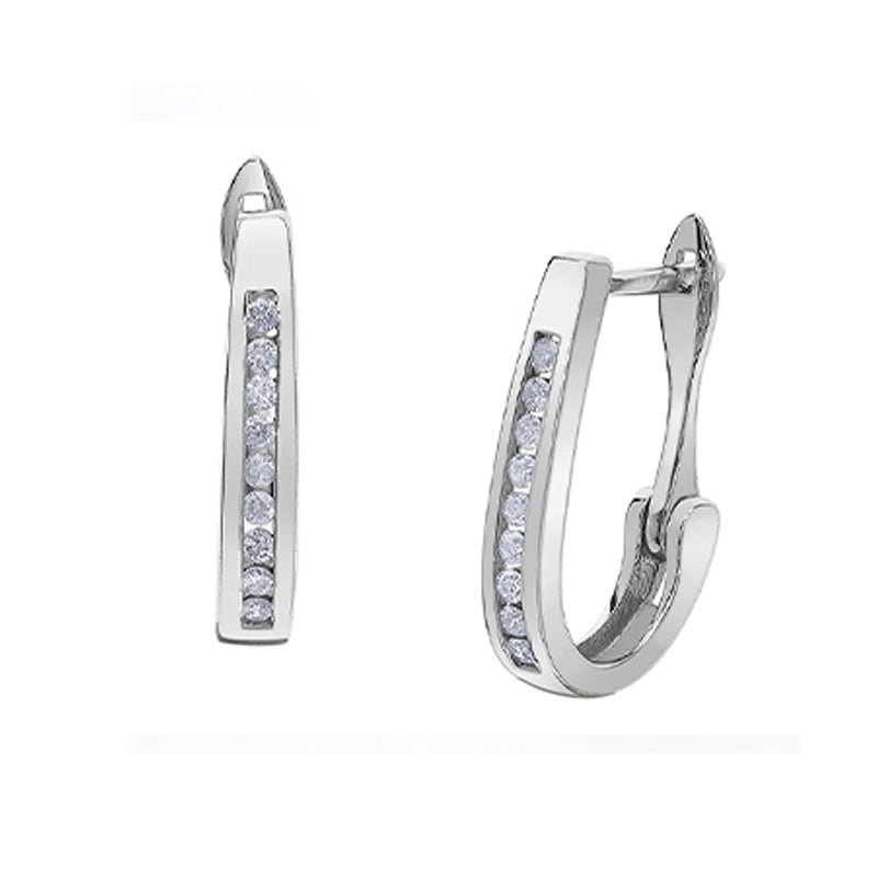 10K White Gold 0.15TDW Diamond J Hoop Earrings