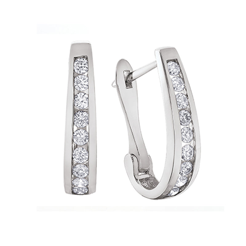 10K White Gold 0.50TDW Diamond J Hoop Earrings