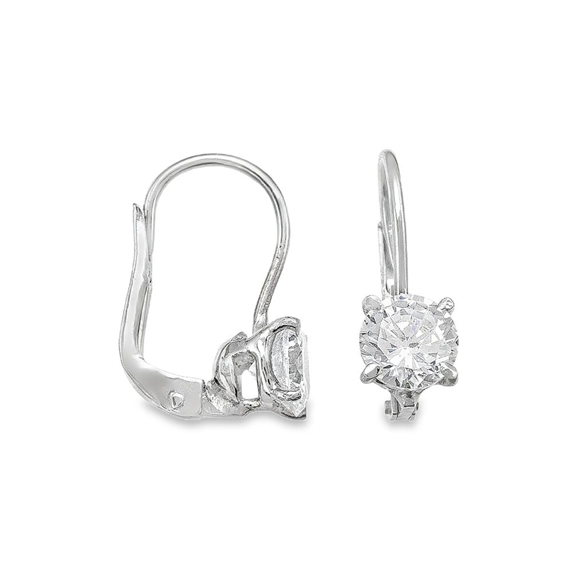 10K White Gold CZ 4-Claw French Back Earrings