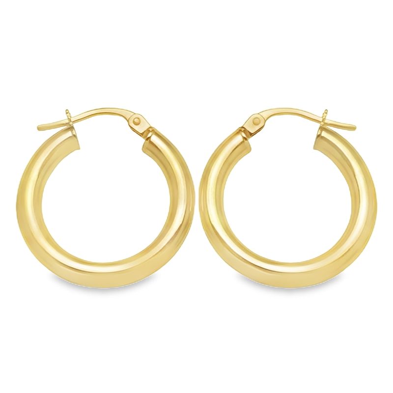 10K, 14K Yellow Gold High Polish 3mm Tube Classic Hoop Earrings