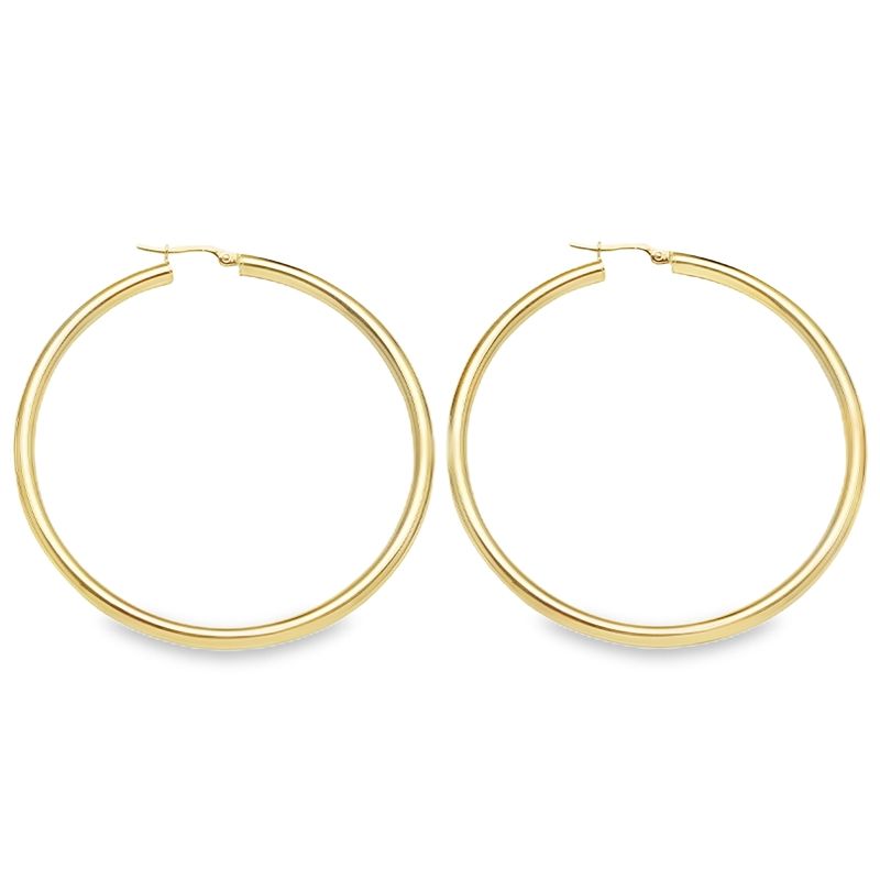 3mm Tube High Polish Classic Hoop Earrings in 10K, 14K Yellow Gold