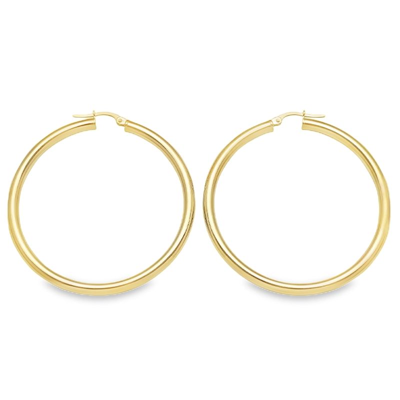 10K, 14K Yellow Gold High Polish 3mm Tube Classic Hoop Earrings