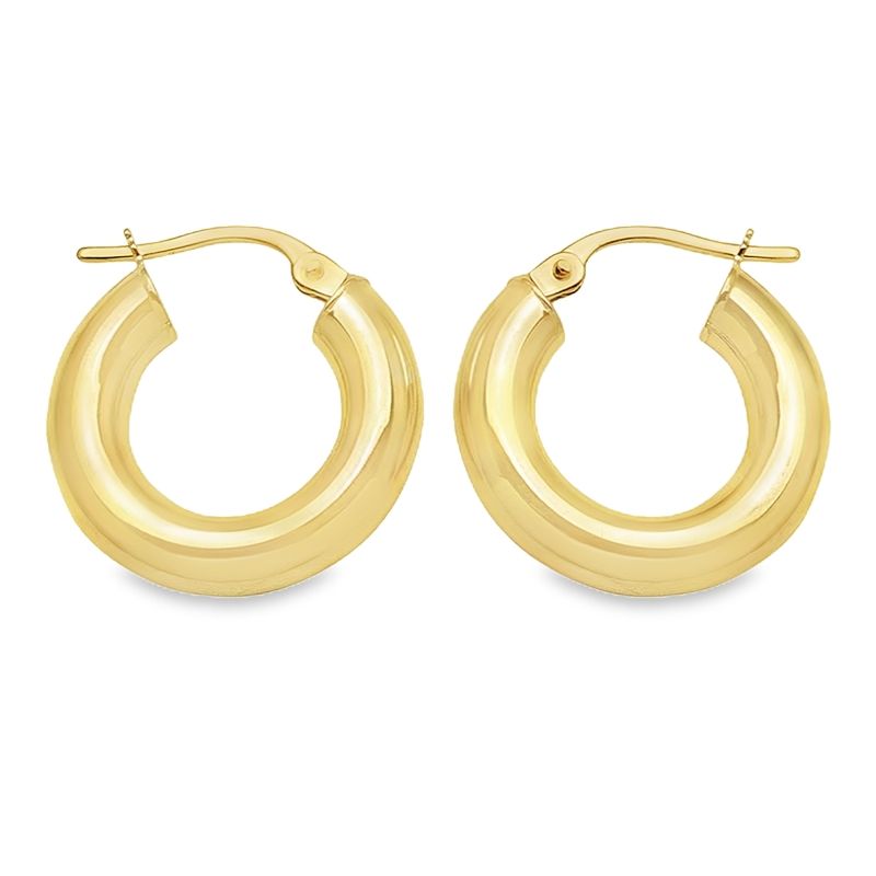 10K, 14K Yellow Gold High Polish Plain 4mm Tube Hoop Earrings