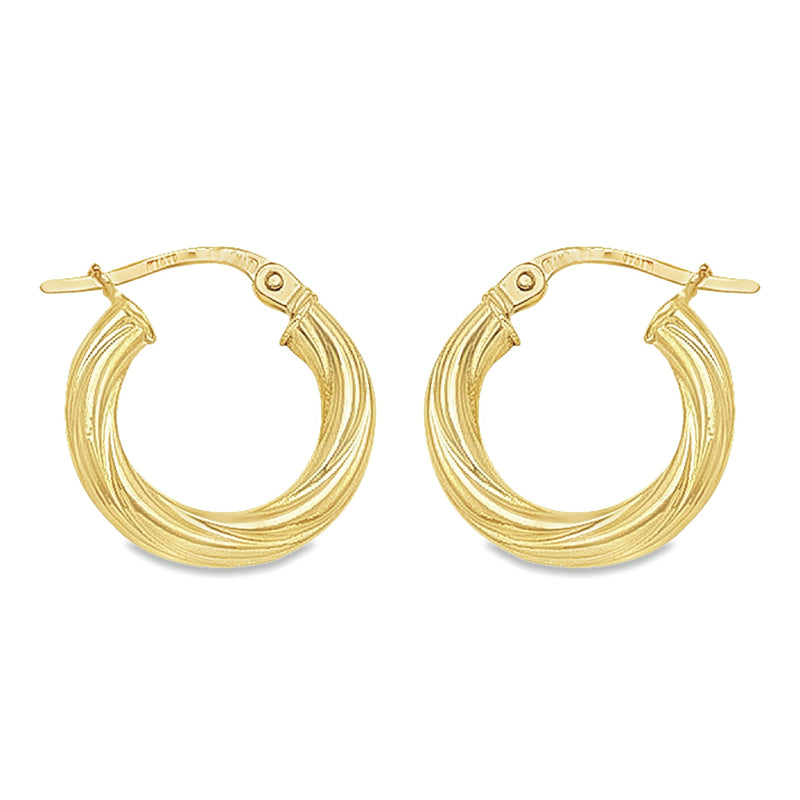 10K, 14K Yellow Gold Twisted 3mm Tube Hoop Earrings