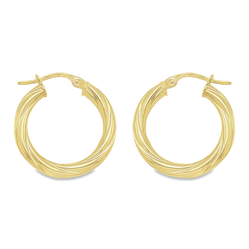 3mm Twisted Tube Hoop Earrings in 10K, 14K Yellow Gold