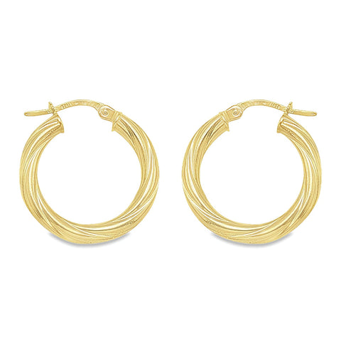 3mm Twisted Tube Hoop Earrings in 10K, 14K Yellow Gold