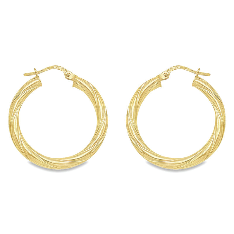 10K, 14K Yellow Gold 3mm Twisted Tube Hoop Earrings