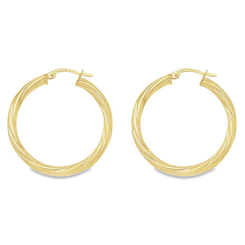 Twisted 3mm 10K, 14K Yellow Gold Tube Hoop Earrings