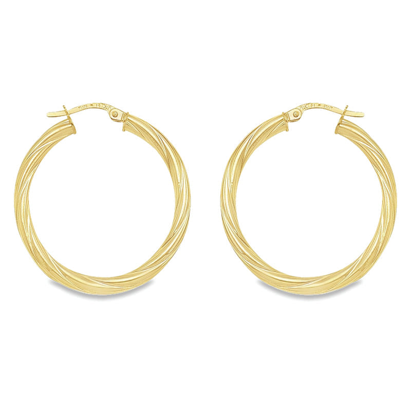 3mm Twisted Tube Hoop Earrings in Solid 10K, 14K Yellow Gold