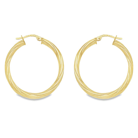 3mm Twisted Tube Hoop Earrings in Solid 10K, 14K Yellow Gold