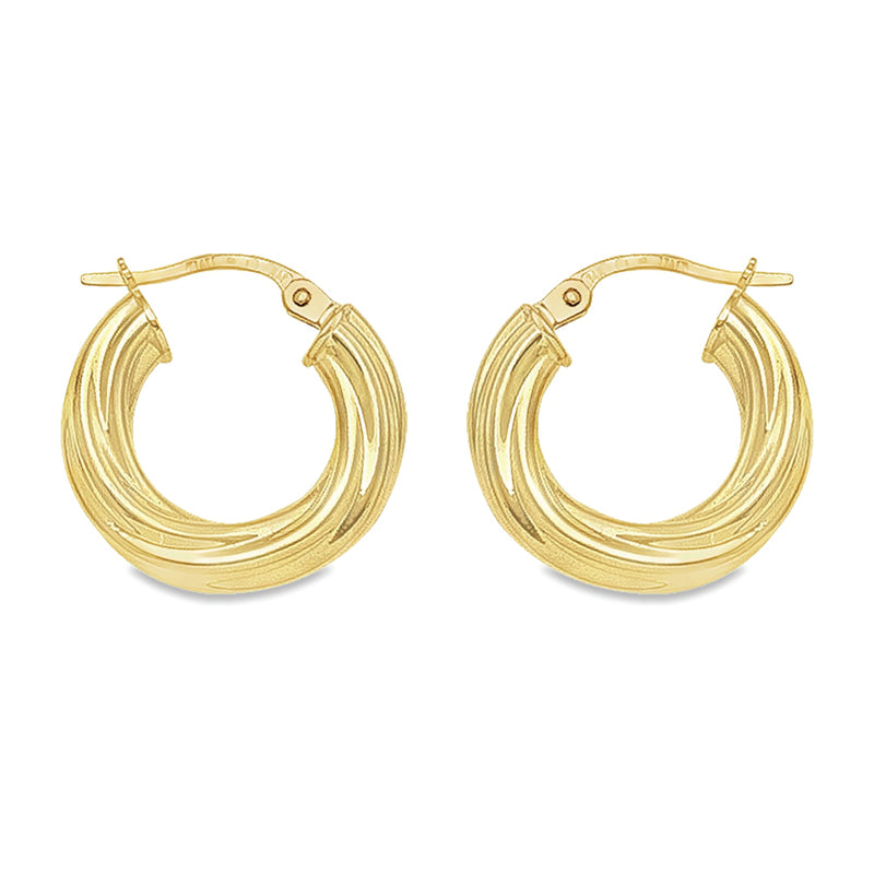10K, 14K Yellow Gold Twisted 4MM Tube Hoop Earrings