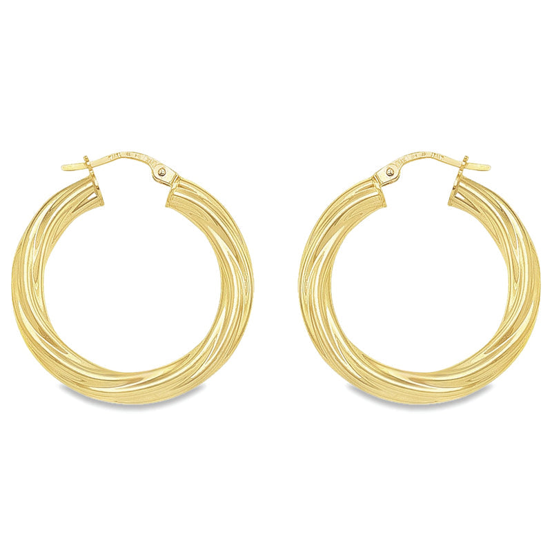 4MM Twisted Tube Hoop Earrings in 10K, 14K Yellow Gold