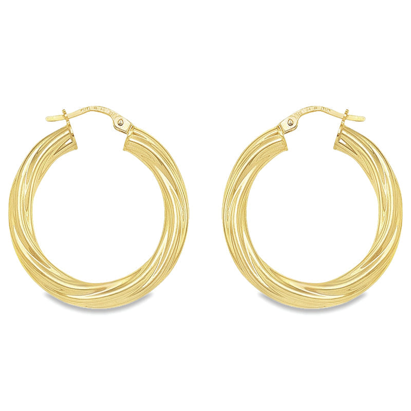 4MM Tube Twisted Hoop Earrings in 10K, 14K Yellow Gold