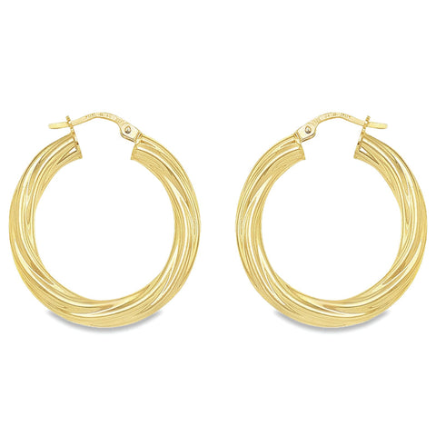 4MM Tube Twisted Hoop Earrings in 10K, 14K Yellow Gold