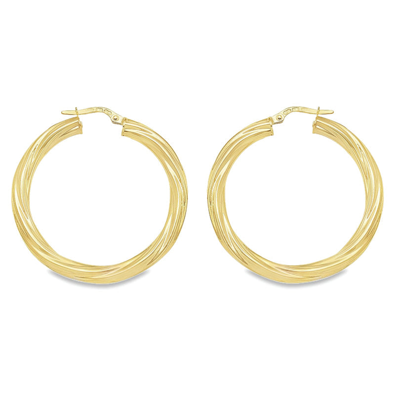 10K, 14K Yellow Gold 4MM Twisted Tube Hoop Earrings