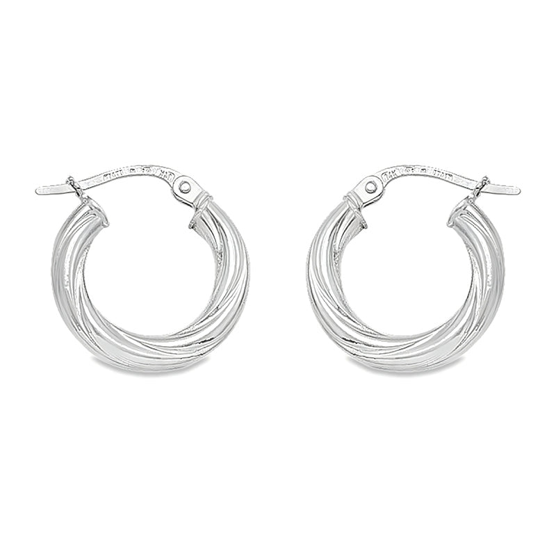10K, 14K White Gold Twisted 3mm Tube Hoop Earrings