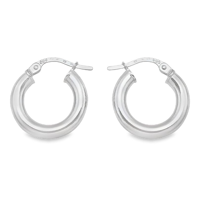 10K, 14K White Gold High Polish 3mm Tube Hoop Earrings
