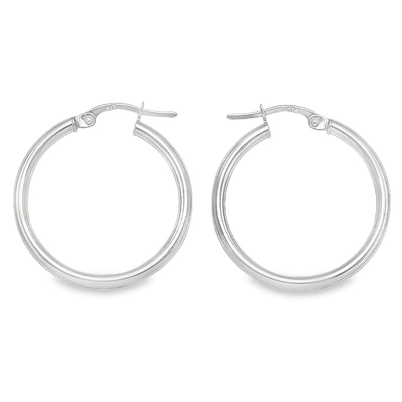 10K, 14K White Gold High Polish 2mm Tube Hoop Earrings