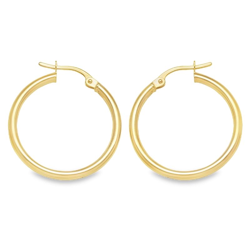 14K Yellow Gold High Polish 2mm Tube Hoop Earrings