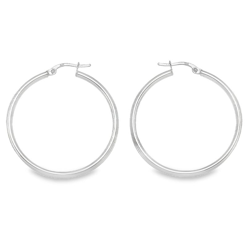 10K, 14K White Gold Plain 2mm Tube High Polish Hoop Earrings