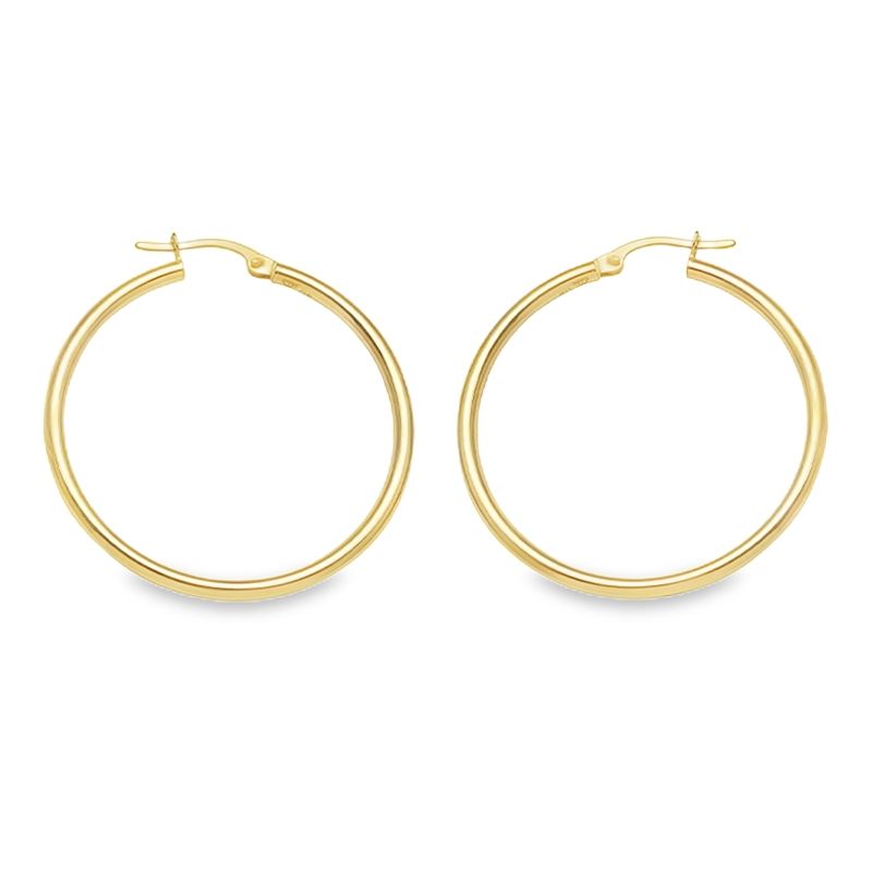 10K, 14K Yellow Gold Plain 2mm Tube Hoop Earrings