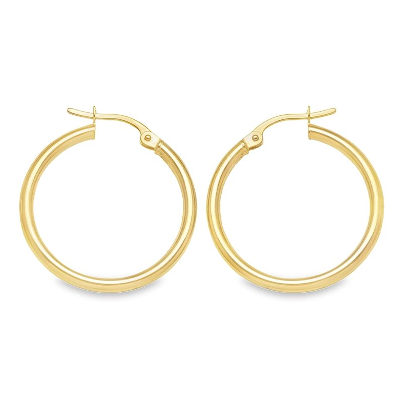 2mm High Polish Plain Tube Hoop Earrings in 10K, 14K Yellow Gold