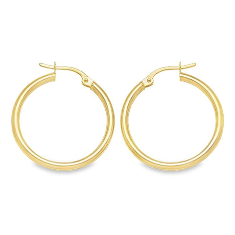 2mm High Polish Plain Tube Hoop Earrings in 10K, 14K Yellow Gold