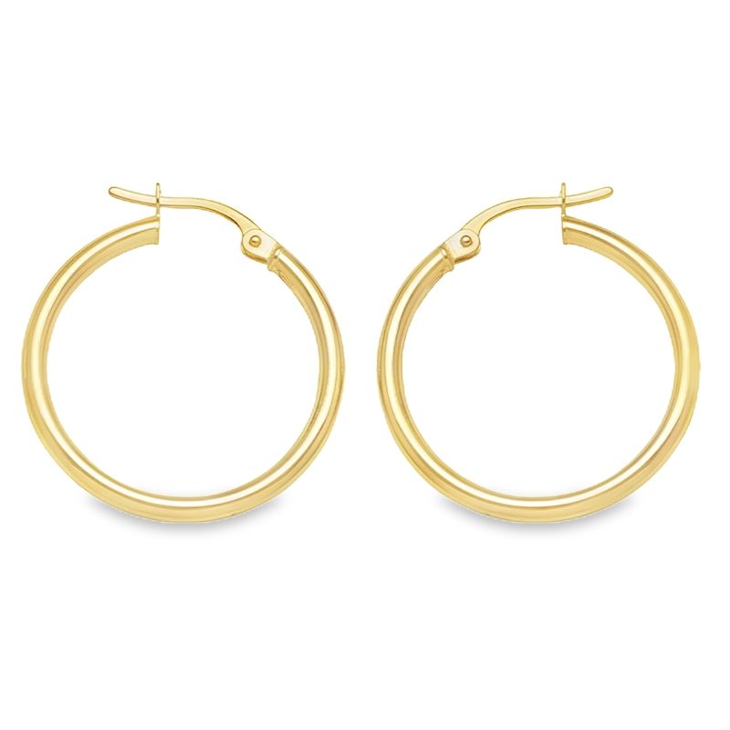 10K, 14K Yellow Gold High Polish 2mm Plain Tube Hoop Earrings
