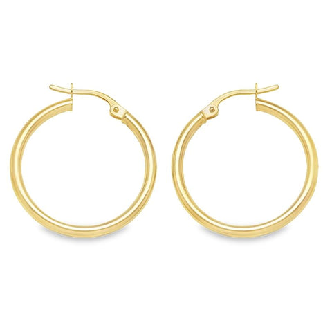 10K, 14K Yellow Gold High Polish 2mm Plain Tube Hoop Earrings