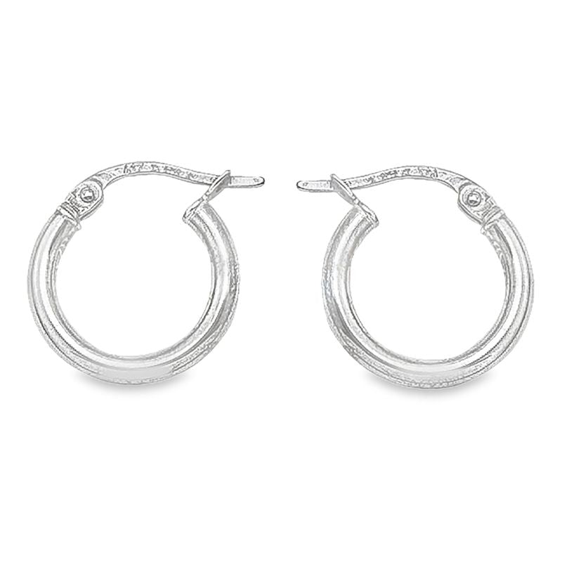 10K, 14K White Gold High Polish Plain 2mm Tube Hoop Earrings