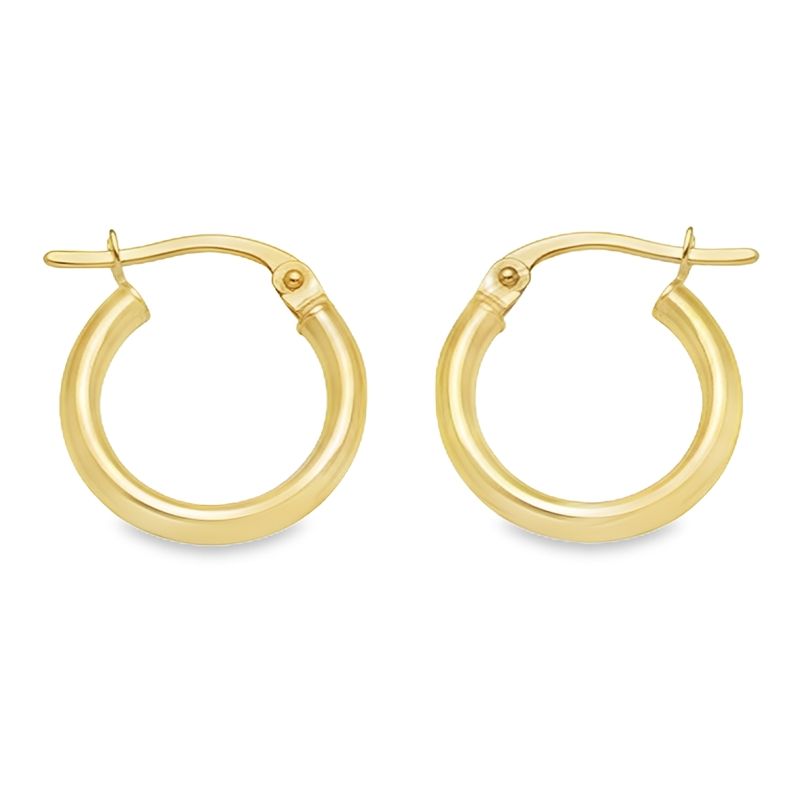 10K, 14K Yellow Gold High Polish Finish Plain 2mm Tube Hoop Earrings