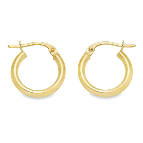 10K, 14K Yellow Gold High Polish Finish Plain 2mm Tube Hoop Earrings