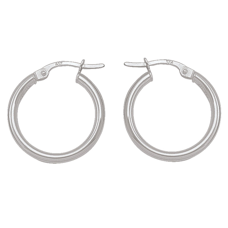 2mm Tube High Polish Plain Hoop Earrings in 10K, 14K White Gold