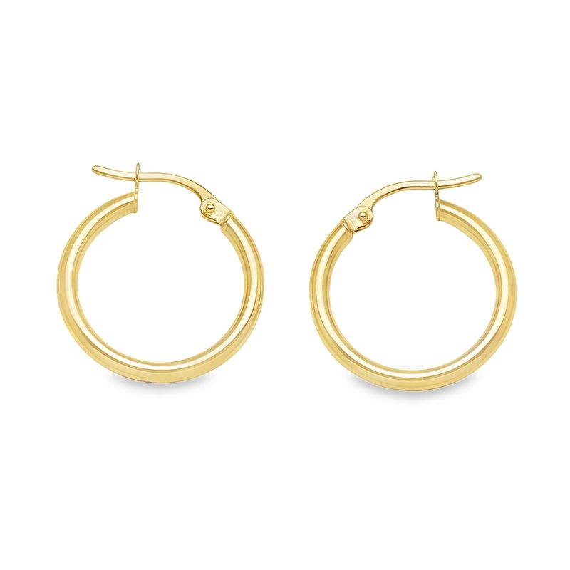 2mm Tube High Polish Plain Hoop Earrings in 10K, 14K Yellow Gold