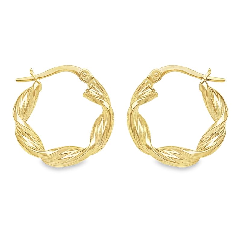 10K, 14K Yellow Gold 3.4 MM Twisted Hoop Earrings