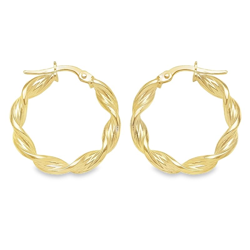 10K, 14K Yellow Gold 3.4 MM Twisted Hoop Earrings