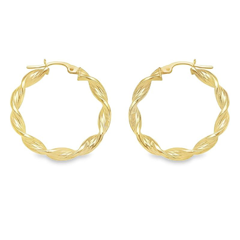 3.4 MM Twisted Hoop Earrings in 10K, 14K Yellow Gold