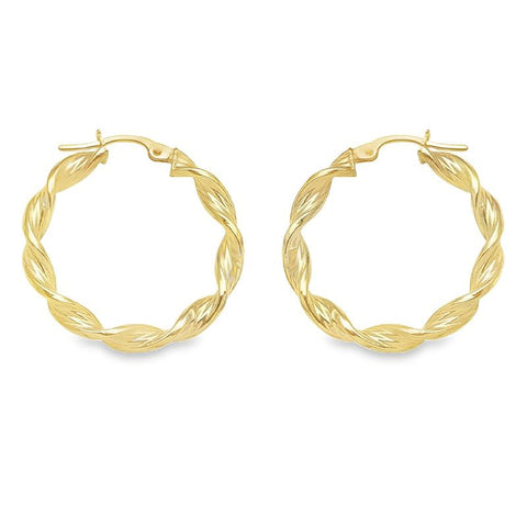 3.4 MM Twisted Hoop Earrings in 10K, 14K Yellow Gold
