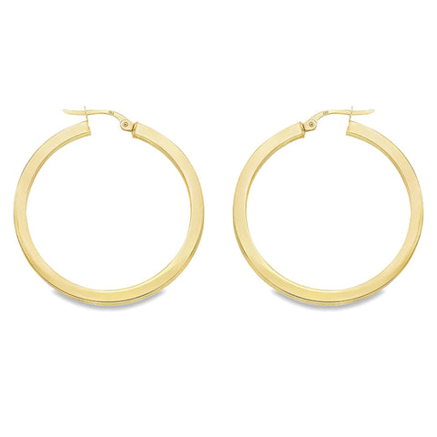 2.5 MM Square Tube Solid 10K, 14K Yellow Gold Hoop Earrings
