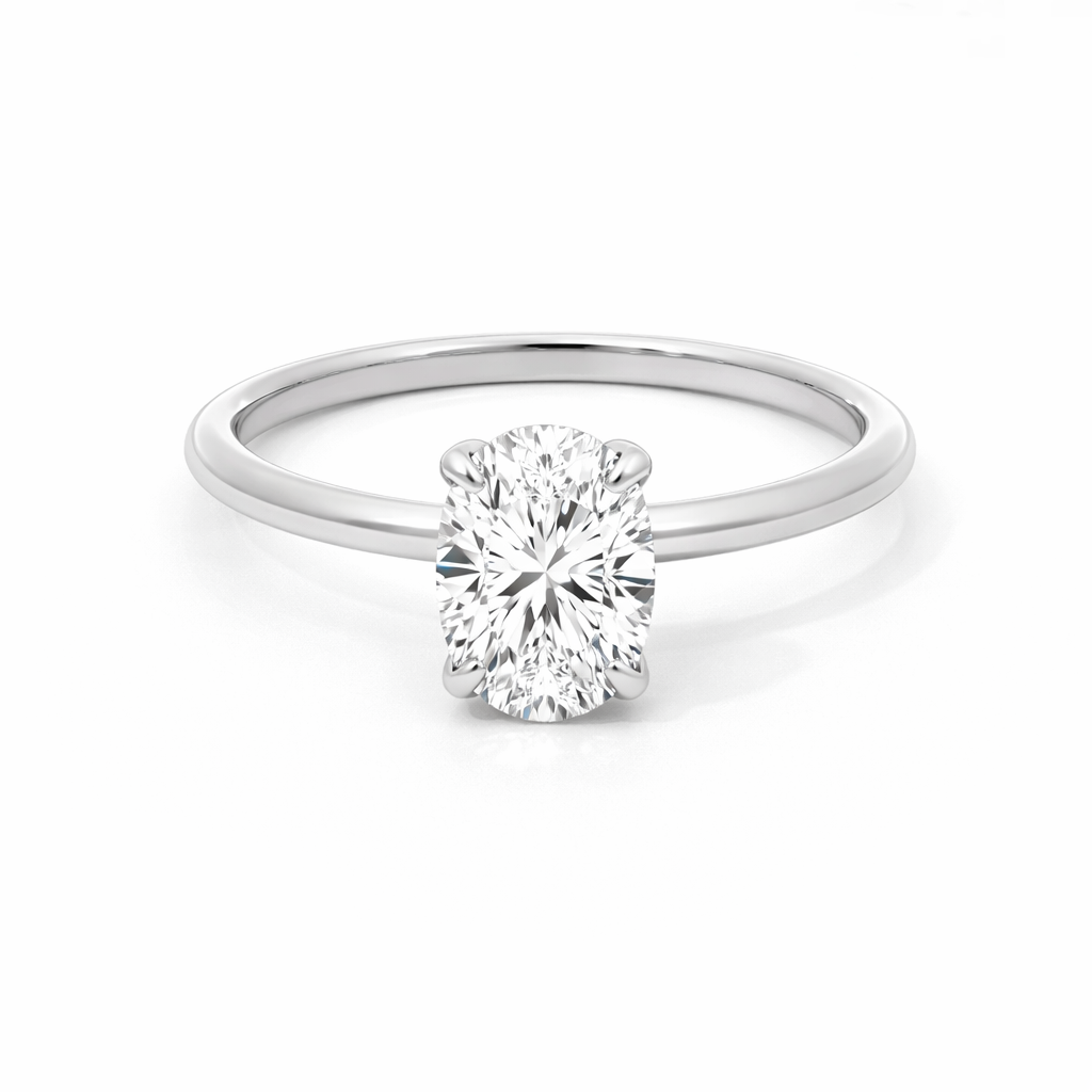 14K White Gold 1.00CT Lab Diamond Oval Engagement Ring