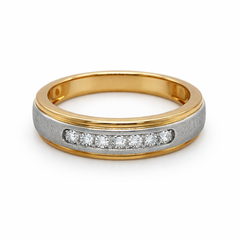 Solid 10k Two Tone Gold Women's Round Diamond Wedding Anniversary Band With 0.15TDW